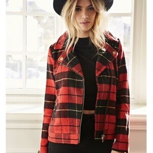 Forever 21 Red Plaid Bomber Jacket